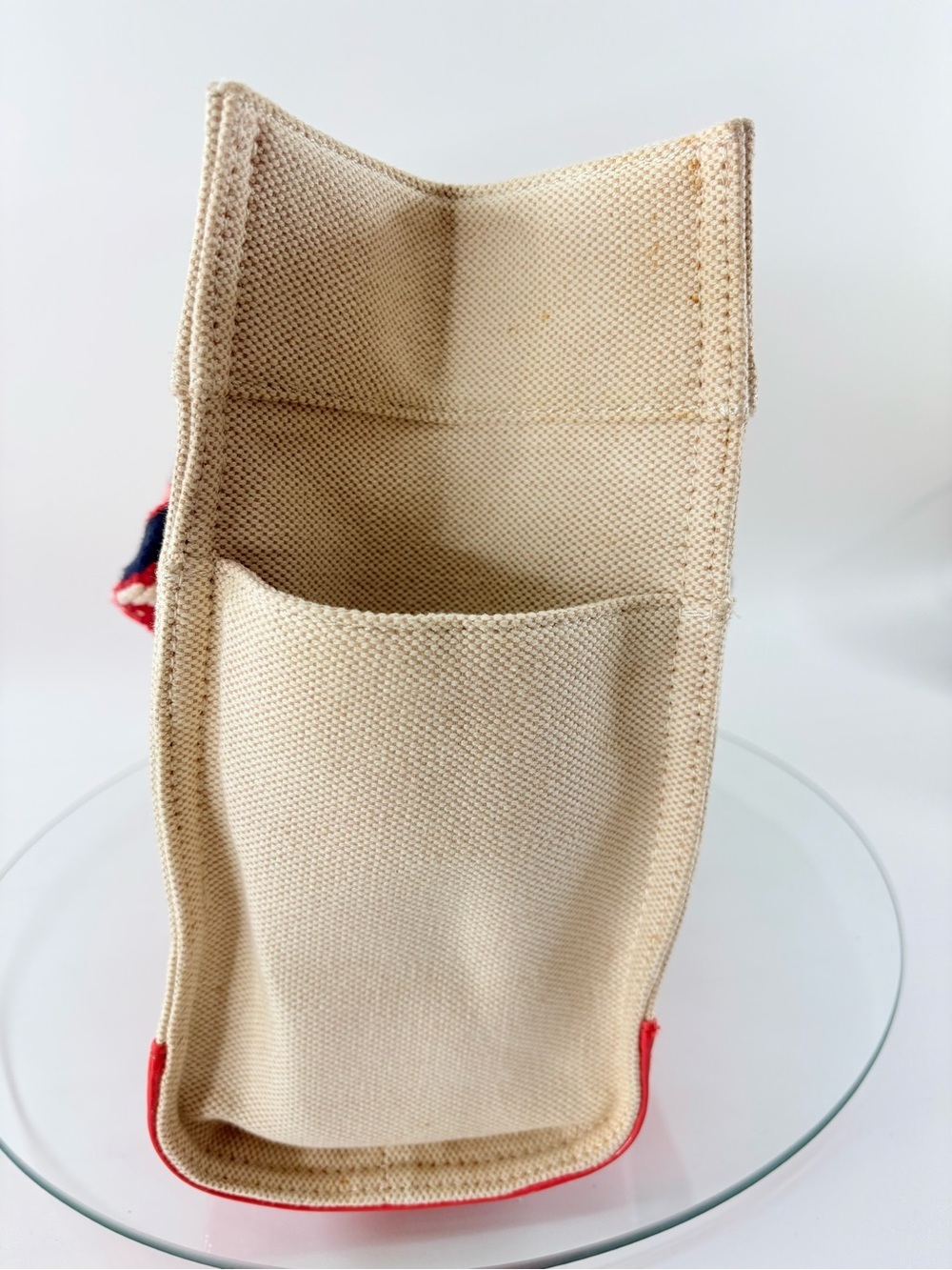 Tory Burch Canvas Tote Bag Coral Patent Trim Embroidered Straps Beach Summer - Picture 3 of 15